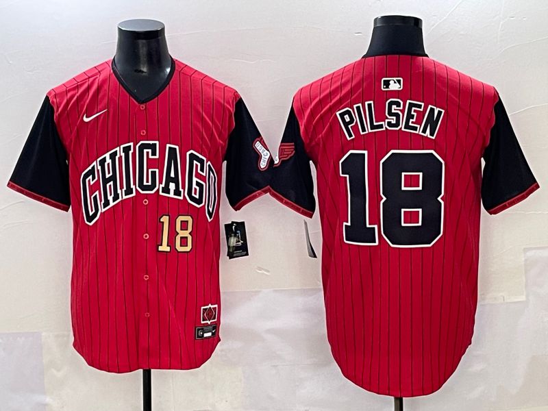 Men 2025 Chicago White Sox #18 Pilsen Red Stripe Joint Name Nike MLB Jersey style 3